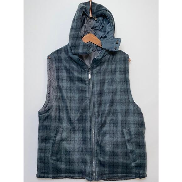 I5 Apparel Reversible Puffer Vest - Size Mens L - Plaid Flannel & Removable Hood - Picture 2 of 11